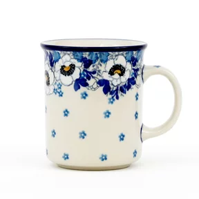 Kubek ceramiczny 236 0,3l <br> 2222X Biało-niebieskie anemony Bolesławiec